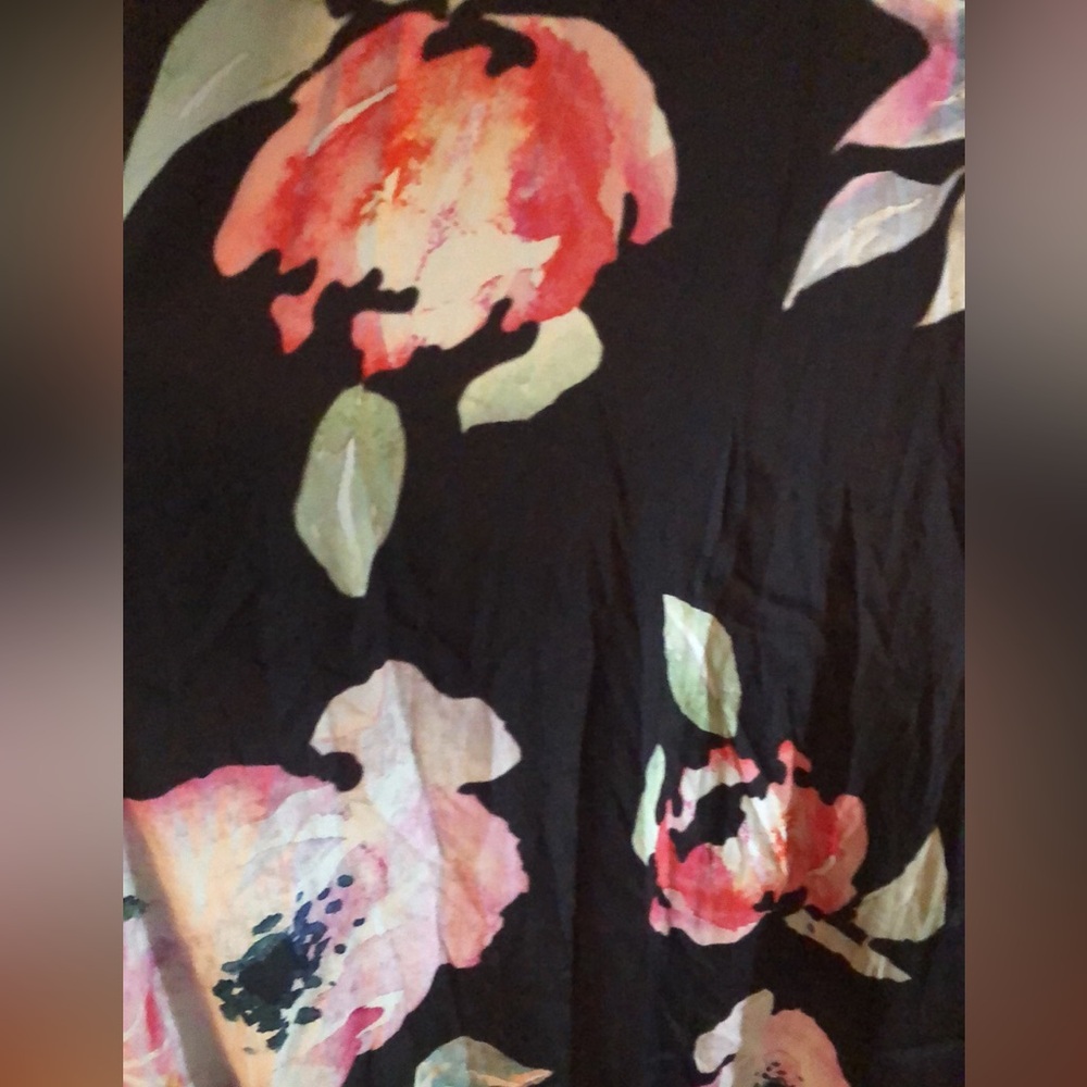 Nicole Miller Black Floral Maxi Dress with Pink & White Blooms - Picture 7 of 11
